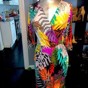 Brightly colored v-neck bodycon dress